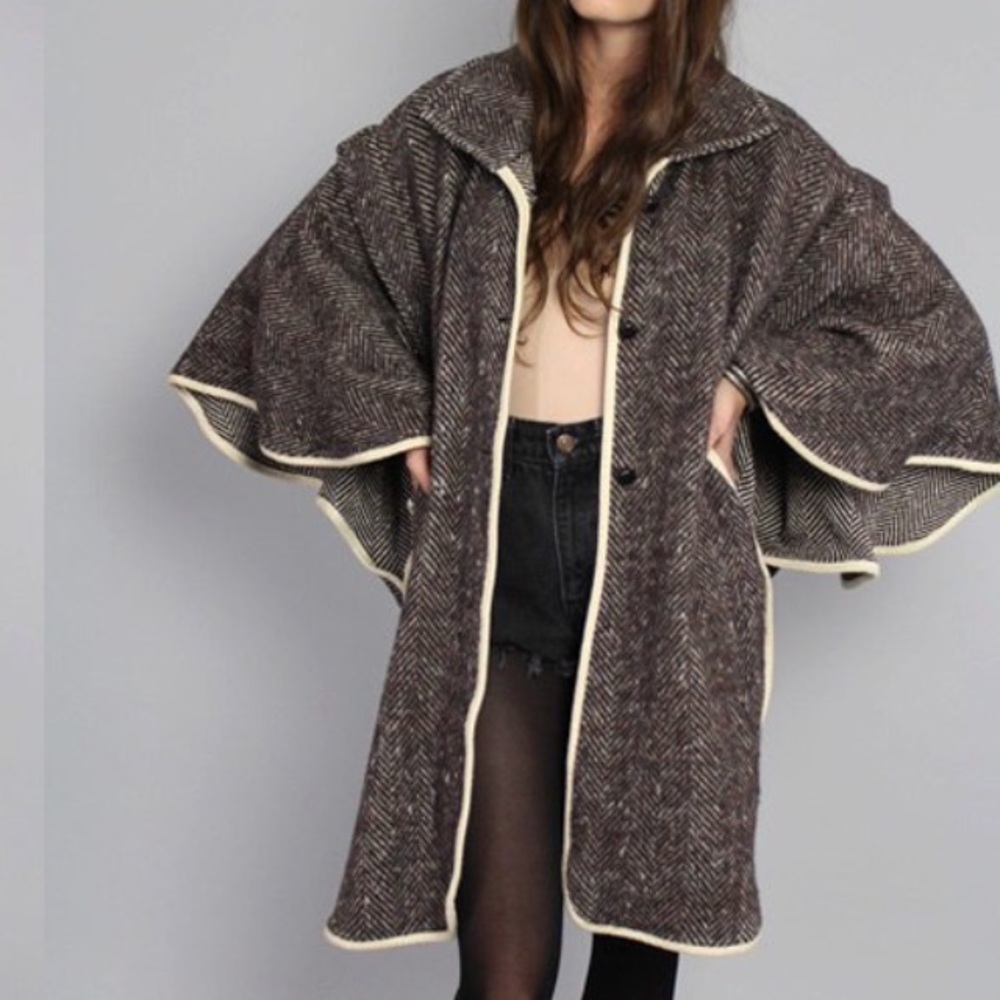 Vintage chevron tweed poncho cape